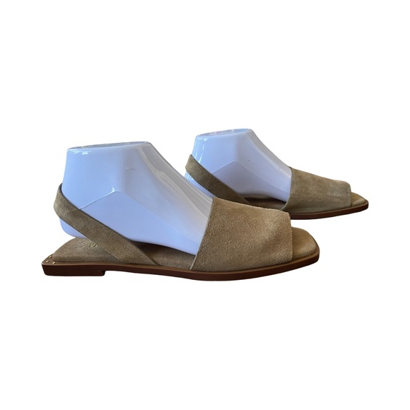 Zara Suede Flat Sandals Neutral Tan Square Toe Stud Detail EU 39 US 8.5 - Picture 9 of 12
